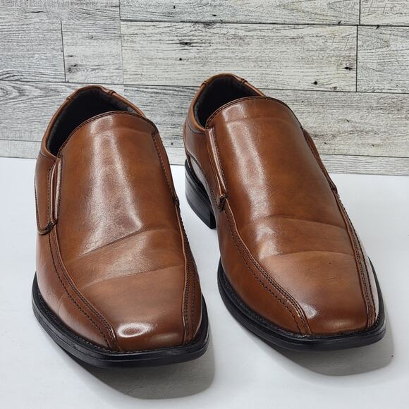 Bonafini Mens 12M Dress Shoes Brown Leather Slip On Square Toe Career Office - Picture 1 of 10